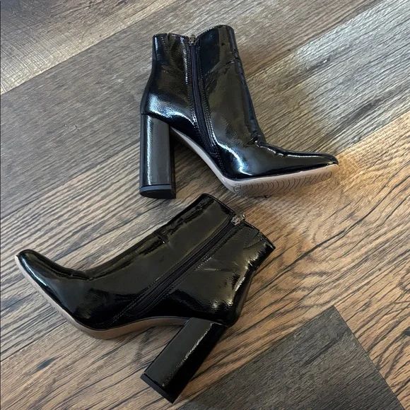 Michael Shannon Black Patent Leather Square Toe Ankle Boots Women’s Size 9 - Picture 2 of 9